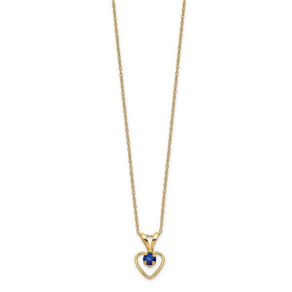14KT Yellow Gold 3MM Round Blue Sapphire 15" Childrens Birthstone Pendant
