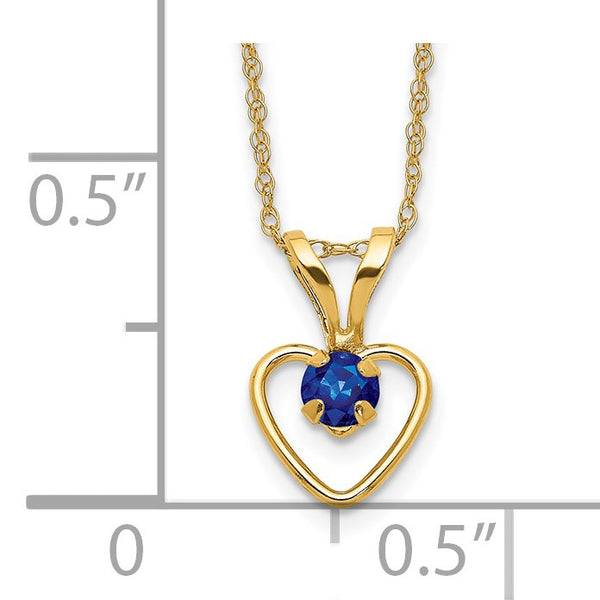 14KT Yellow Gold 3MM Round Blue Sapphire 15" Childrens Birthstone Pendant