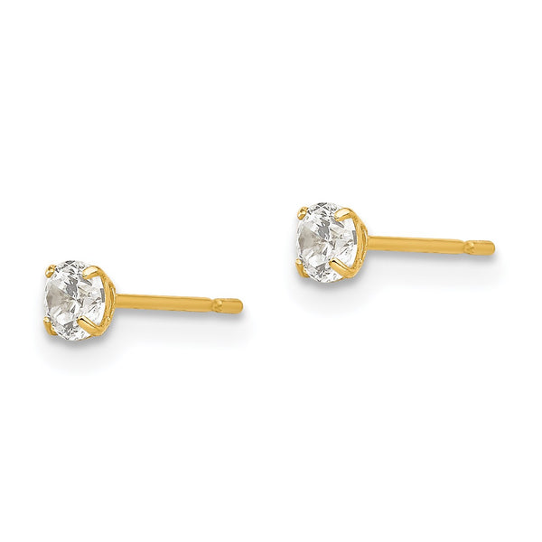 14KT Yellow Gold 3MM Round Cubic Zirconia Stud Earrings