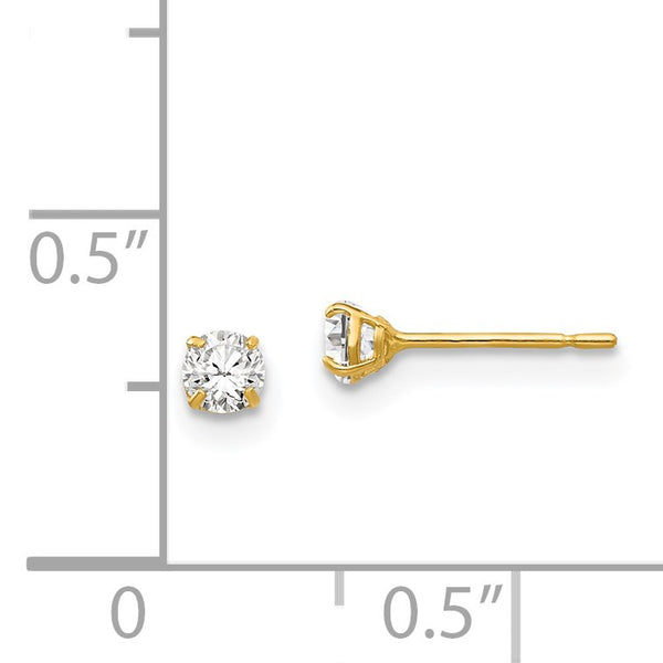 14KT Yellow Gold 3MM Round Cubic Zirconia Stud Earrings