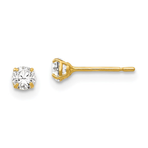 14KT Yellow Gold 3MM Round Cubic Zirconia Stud Earrings
