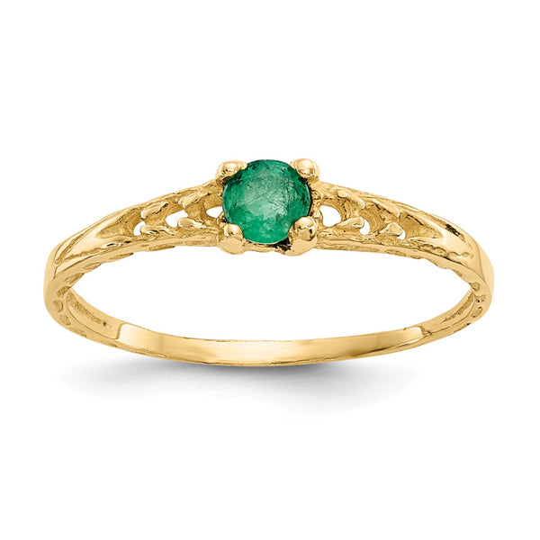 14KT Yellow Gold 3MM Round Emerald Birthstone Baby Ring; Size 3