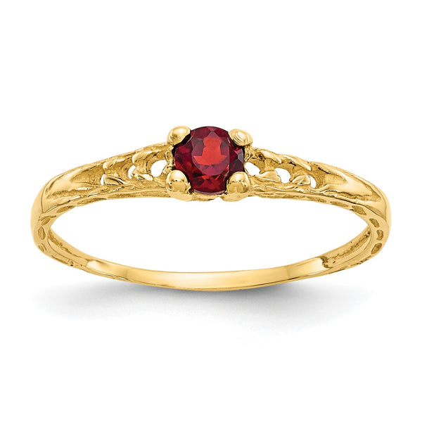 14KT Yellow Gold 3MM Round Garnet Birthstone Baby Ring; Size 3