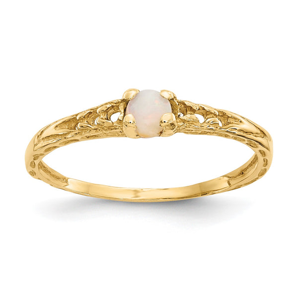 14KT Yellow Gold 3MM Round Opal Birthstone Baby Ring; Size 3