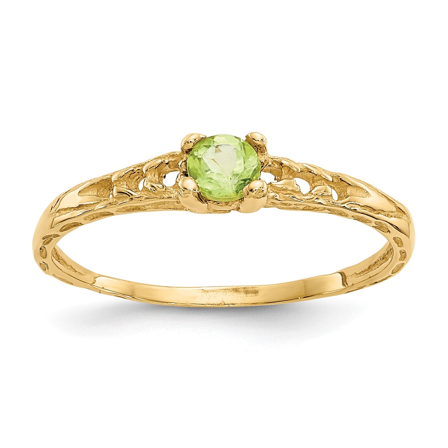 14KT Yellow Gold 3MM Round Peridot Birthstone Baby Ring; Size 3