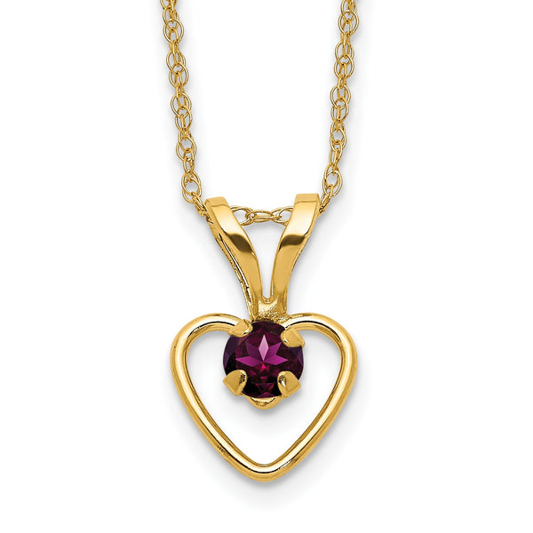 14KT Yellow Gold 3MM Round Rhodolite Garnet 15" Childrens Birthstone Pendant