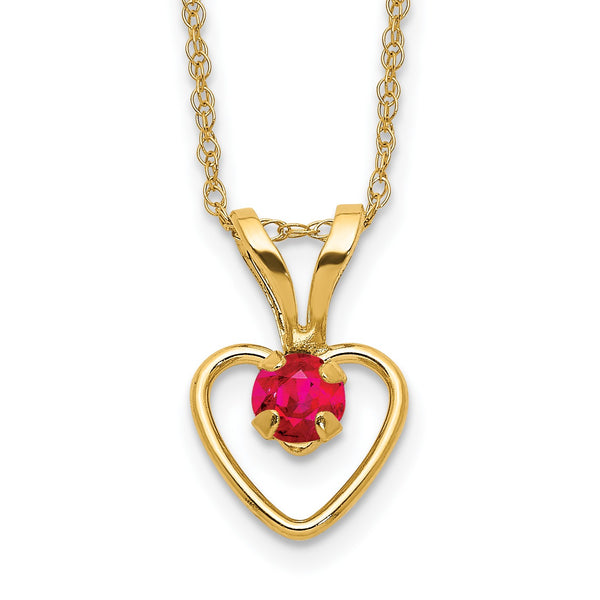 14KT Yellow Gold 3MM Round Ruby 15" Childrens Birthstone Pendant