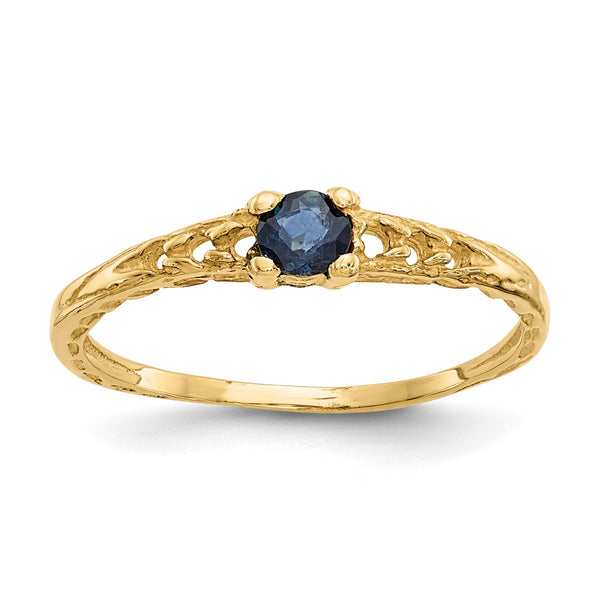 14KT Yellow Gold 3MM Round Sapphire Birthstone Baby Ring; Size 3