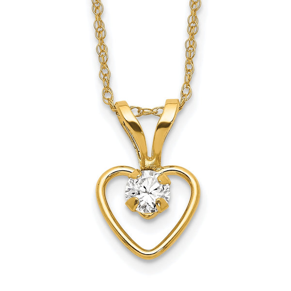 14KT Yellow Gold 3MM Round Zircon 15" Childrens Birthstone Pendant