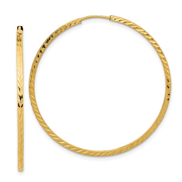 14KT Yellow Gold 40X1.35MM Diamond-cut Hoop Earrings