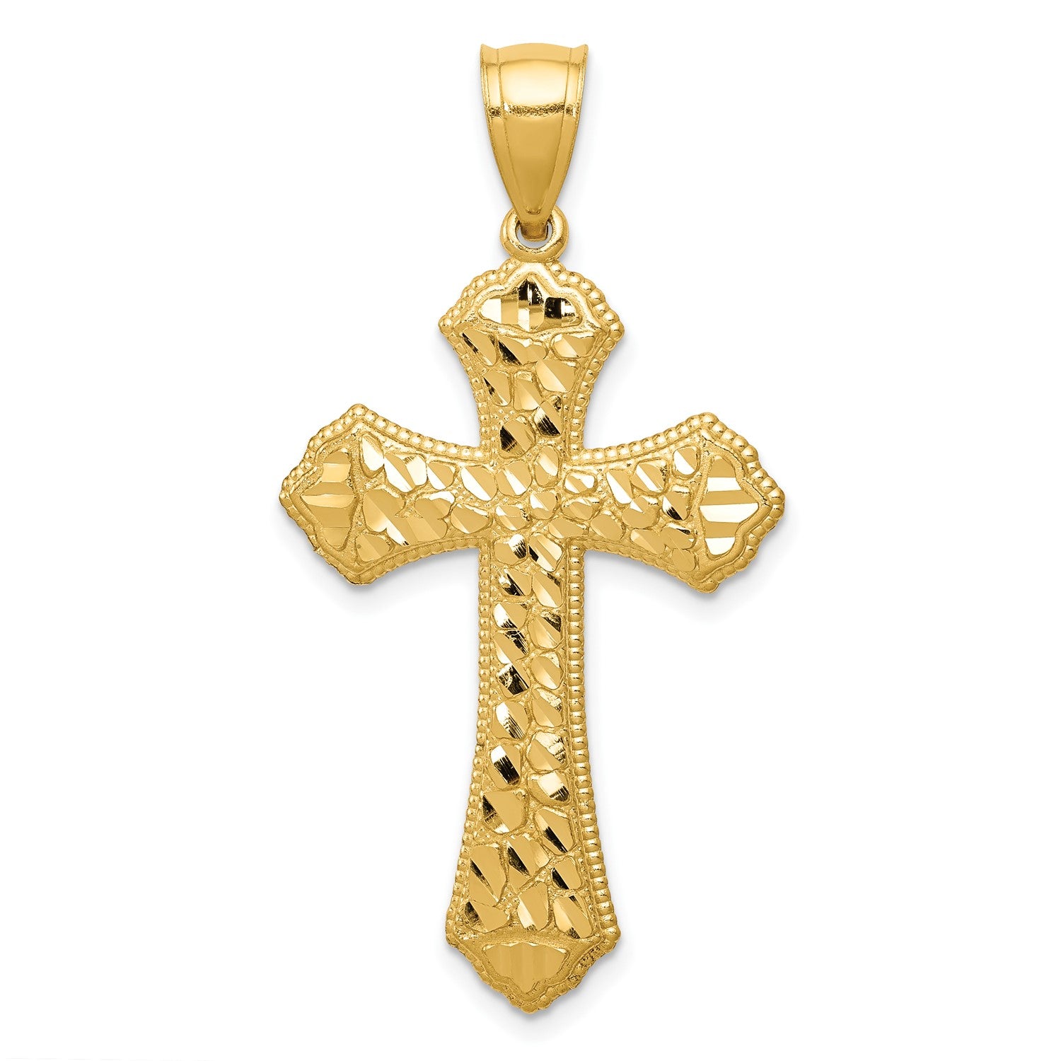 14KT Yellow Gold 41X21MM Diamond-cut Cross Pendant-Chain Not Included