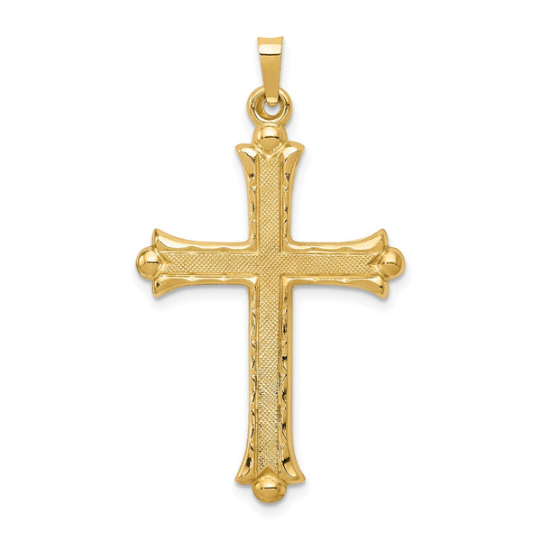 14KT Yellow Gold 42X24MM Fleur De Lis Cross Pendant-Chain Not Included