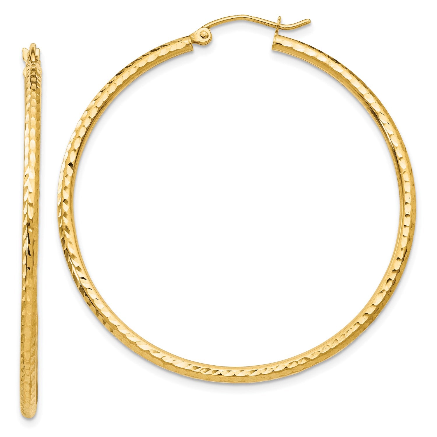 14KT Yellow Gold 45X2MM Diamond-cut Hoop Earrings