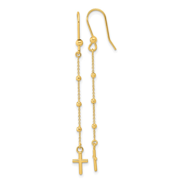 14KT Yellow Gold 48X5MM Drop & Dangle Cross Earrings