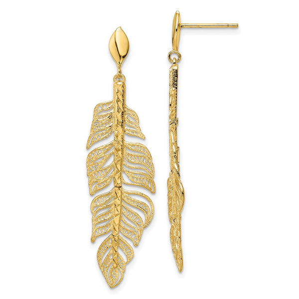 14KT Yellow Gold 49X13MM Drop & Dangle Diamond-cut Earrings