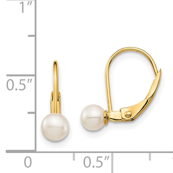 14KT Yellow Gold 4MM Round Pearl Leverback Earrings