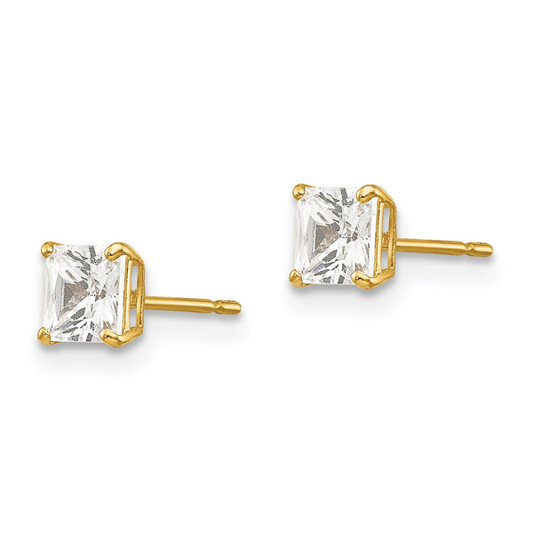 14KT Yellow Gold 4MM Square Cubic Zirconia Stud Earrings