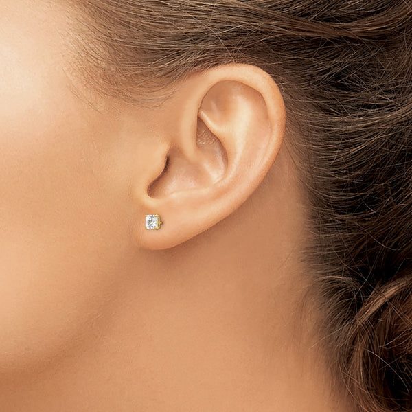 14KT Yellow Gold 4MM Square Cubic Zirconia Stud Earrings