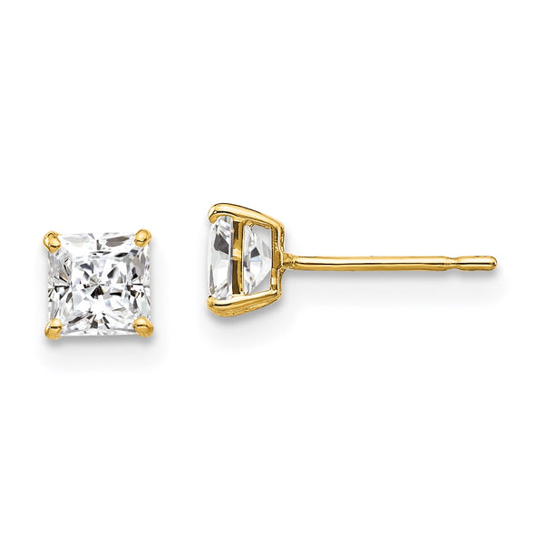 14KT Yellow Gold 4MM Square Cubic Zirconia Stud Earrings