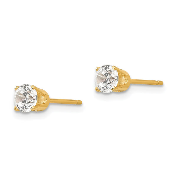 14KT Yellow Gold 4.3MM Round Cubic Zirconia Stud Earrings