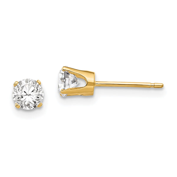 14KT Yellow Gold 4.3MM Round Cubic Zirconia Stud Earrings