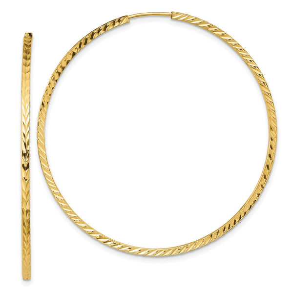 14KT Yellow Gold 50X1.35MM Diamond-cut Endless Hoop Earrings
