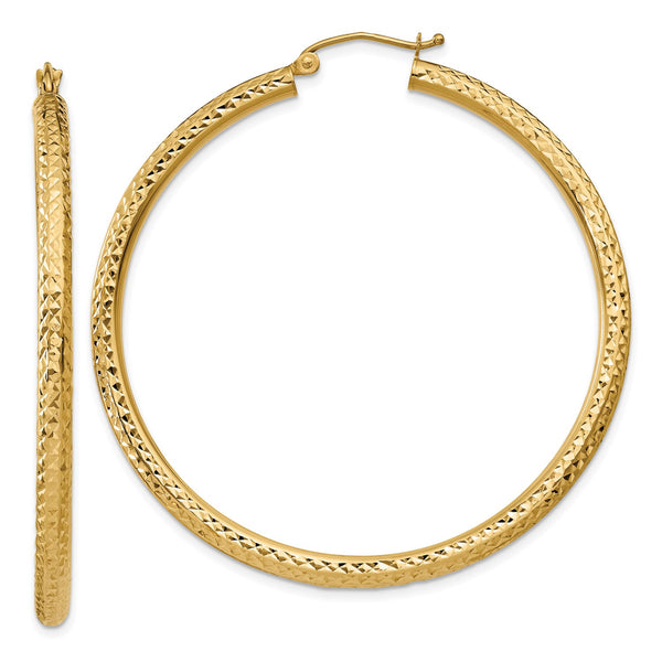 14KT Yellow Gold 50X3MM Diamond-cut Hoop Earrings