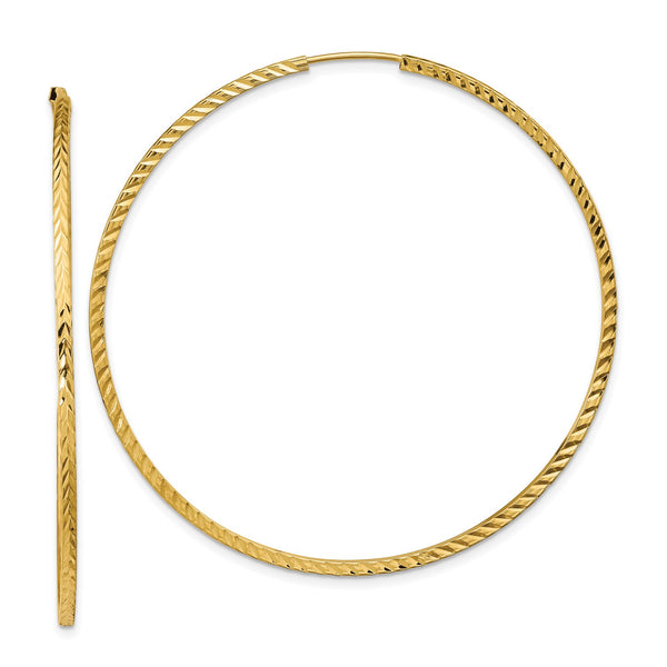 14KT Yellow Gold 55X1.35MM Diamond-cut Hoop Earrings