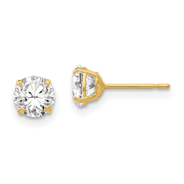14KT Yellow Gold 5MM Round Cubic Zirconia Stud Earrings