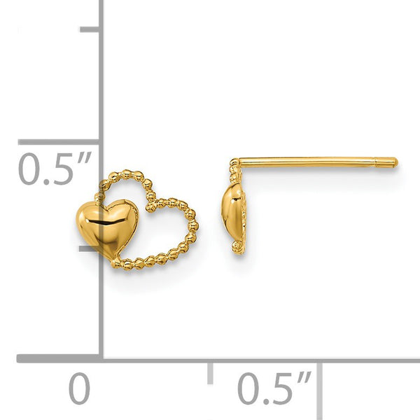 14KT Yellow Gold 5.5X6.5MM Childrens Heart Stud Earrings