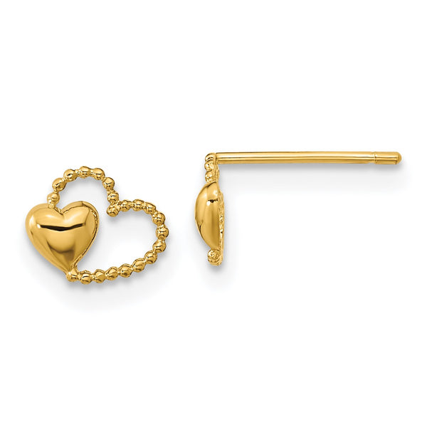 14KT Yellow Gold 5.5X6.5MM Childrens Heart Stud Earrings