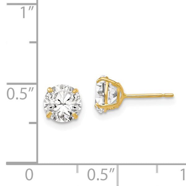 14KT Yellow Gold 6MM Round Cubic Zirconia Stud Earrings
