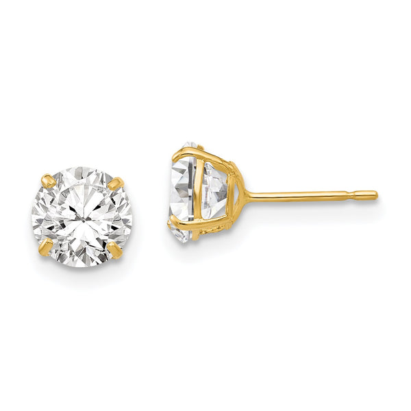14KT Yellow Gold 6MM Round Cubic Zirconia Stud Earrings