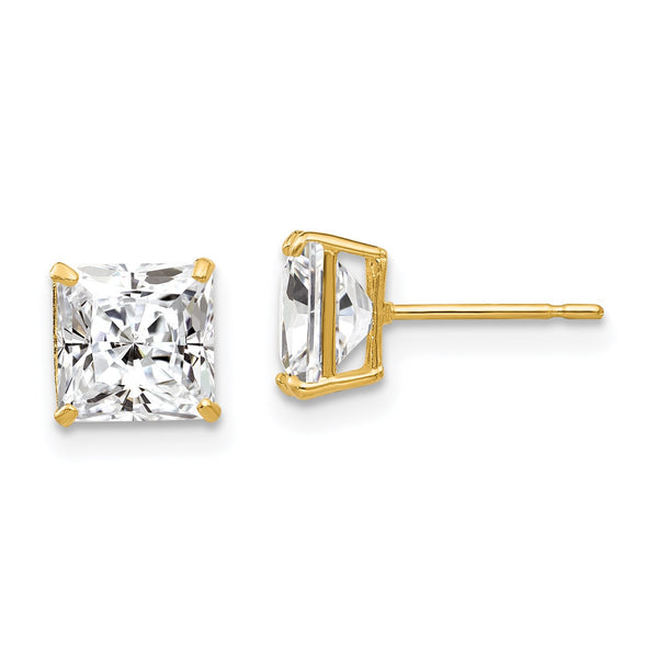 14KT Yellow Gold 6MM Square Cubic Zirconia Stud Earrings