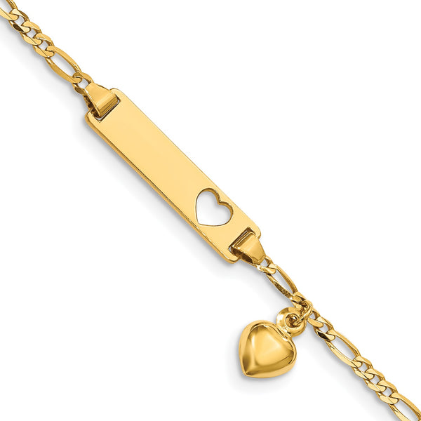 14KT Yellow Gold 6" 5MM Childrens Heart ID Bracelet