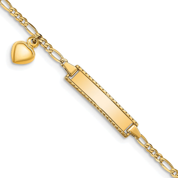 14KT Yellow Gold 6" 5MM Childrens Heart ID Bracelet