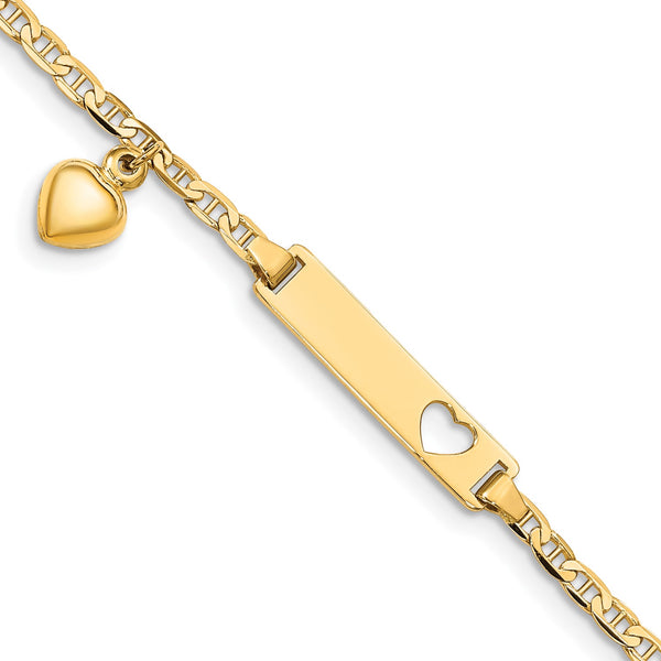 14KT Yellow Gold 6" Anchor Link ID Heart Bracelet