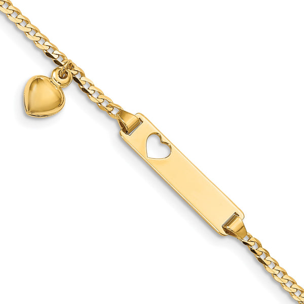 14KT Yellow Gold 6" Childrens Lobster Clasp Heart ID Bracelet