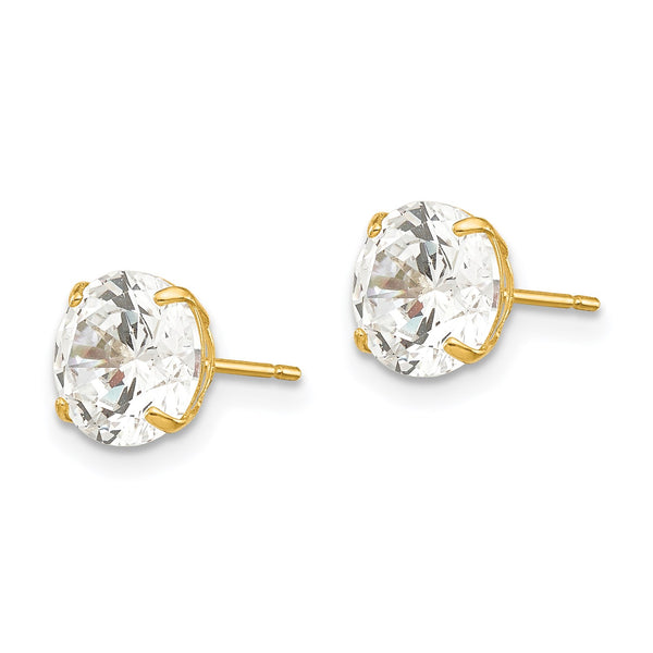 14KT Yellow Gold 7MM Round Cubic Zirconia Stud Earrings