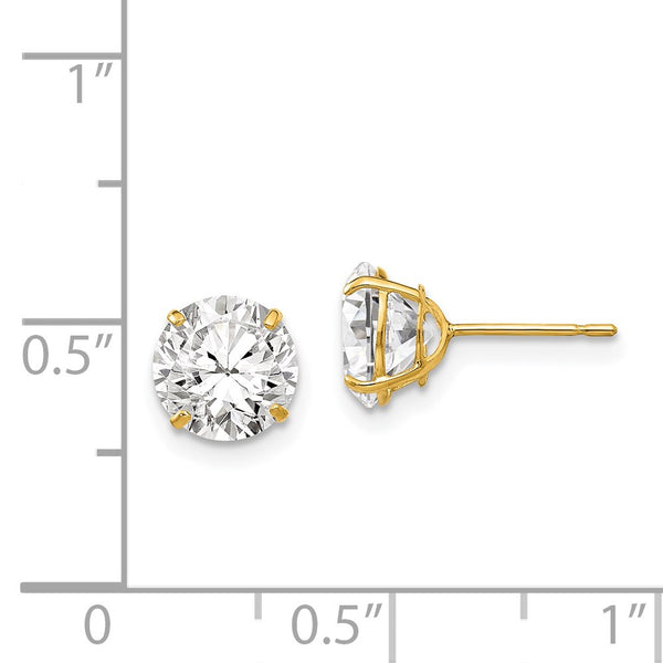 14KT Yellow Gold 7MM Round Cubic Zirconia Stud Earrings