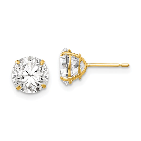 14KT Yellow Gold 7MM Round Cubic Zirconia Stud Earrings