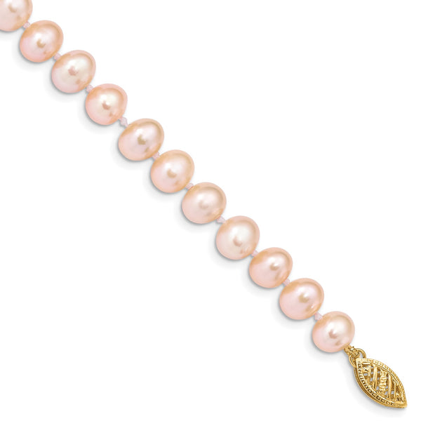 14KT Yellow Gold 7X8MM Near Round Pearl 7.5" Bracelet
