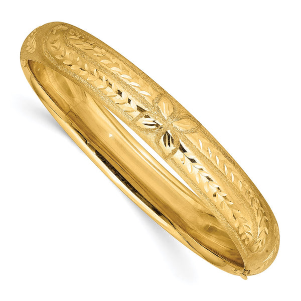14KT Yellow Gold 7" 11MM Hinged Safety Clasp Bangle Bracelet
