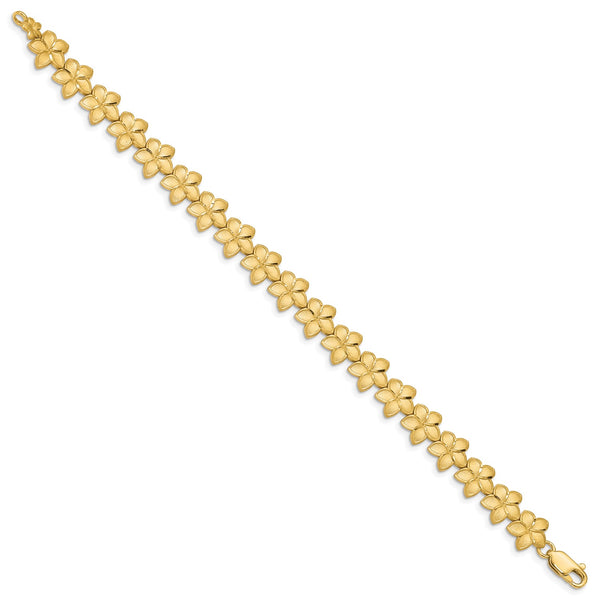 14KT Yellow Gold 7.25" 10MM Diamond-cut Flower Bracelet