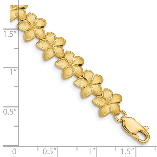 14KT Yellow Gold 7.25" 10MM Diamond-cut Flower Bracelet