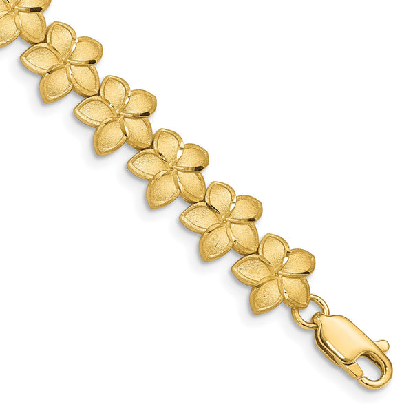 14KT Yellow Gold 7.25" 10MM Diamond-cut Flower Bracelet
