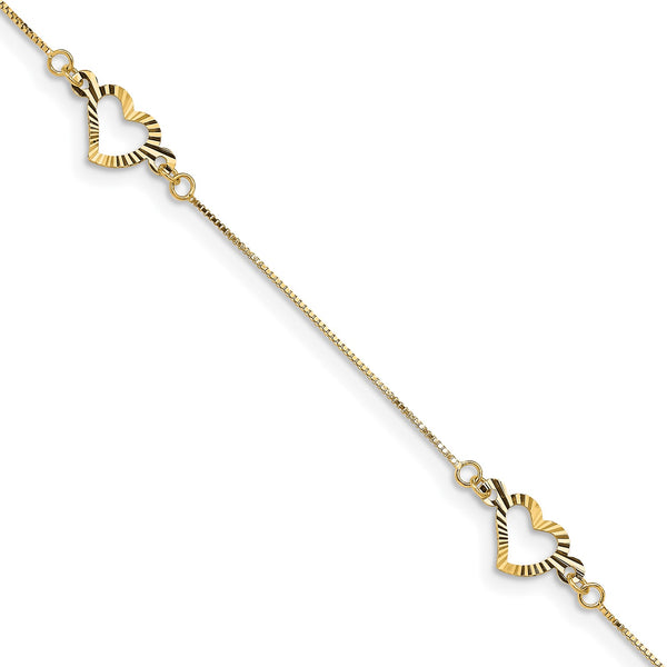 14KT Yellow Gold 7.25" 6MM Fancy Heart Bracelet