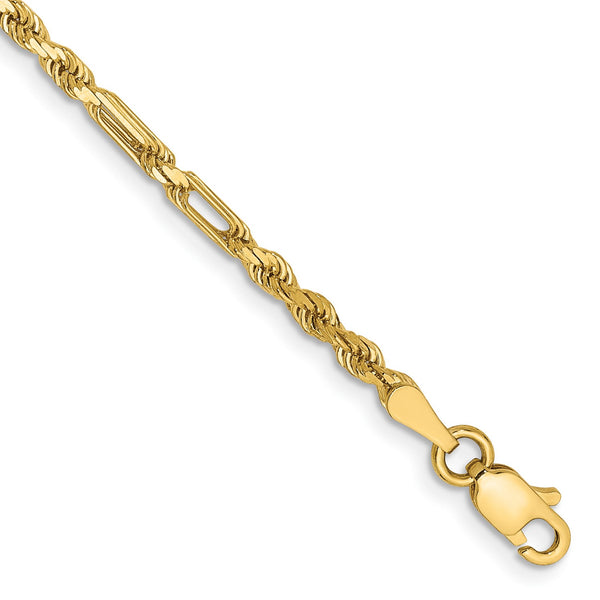 14KT Yellow Gold 7" 2.5MM Diamond-cut Lobster Clasp Rope Bracelet