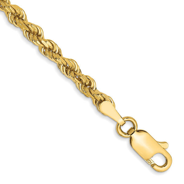 14KT Yellow Gold 7" 3MM Diamond-cut Lobster Clasp Rope Bracelet