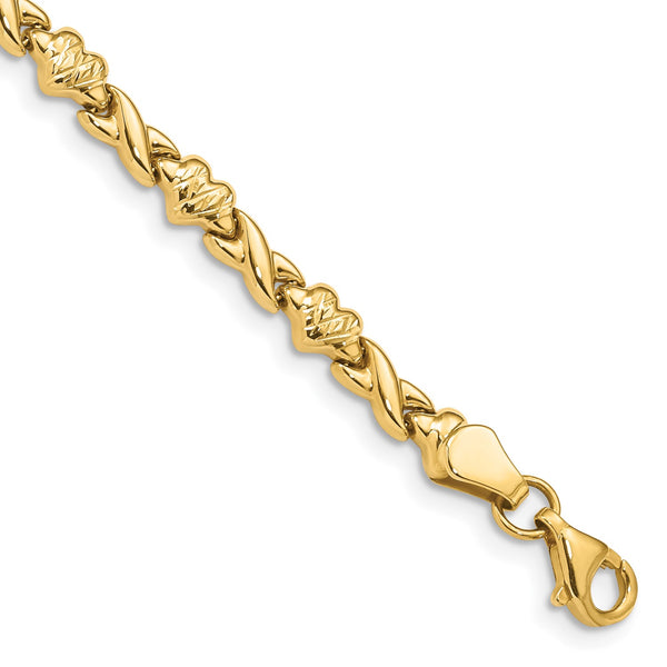 14KT Yellow Gold 7" 5MM Diamond-cut Heart Bracelet
